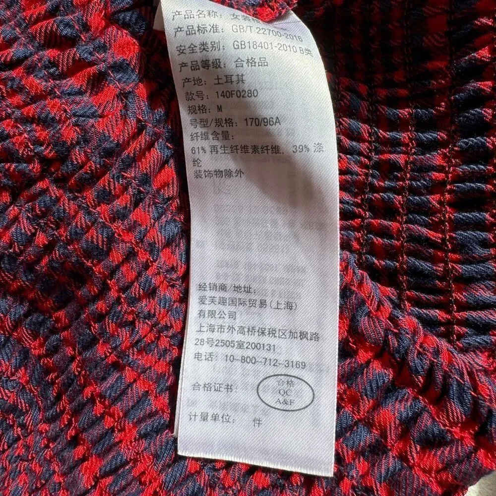 Abercrombie & Fitch Plaid Cropped Fitted Waist Balloon Sleeve Blouse Top Medium
